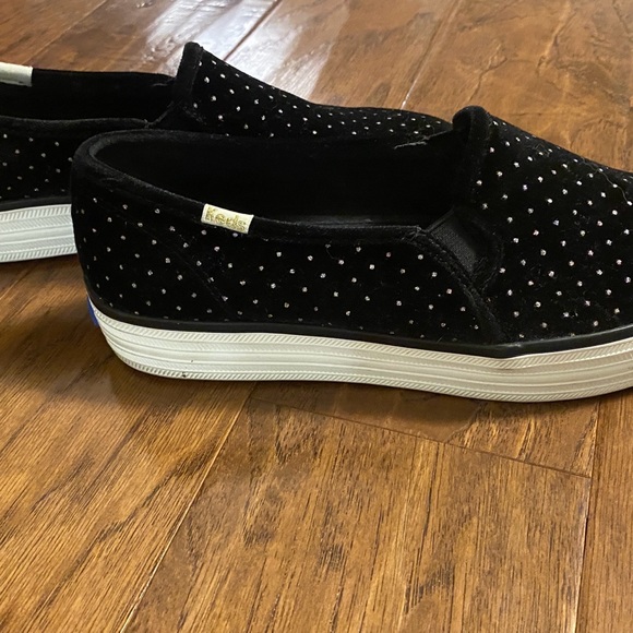 Keds X Kate Spade Double Decker Sneakers Black 8.5 Velvet Glitter Slip On Shoe - Picture 8 of 9